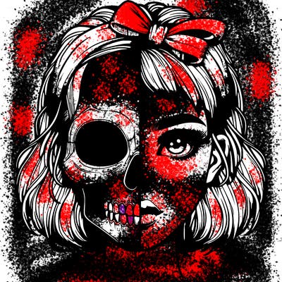 realistic girl with half skull mask