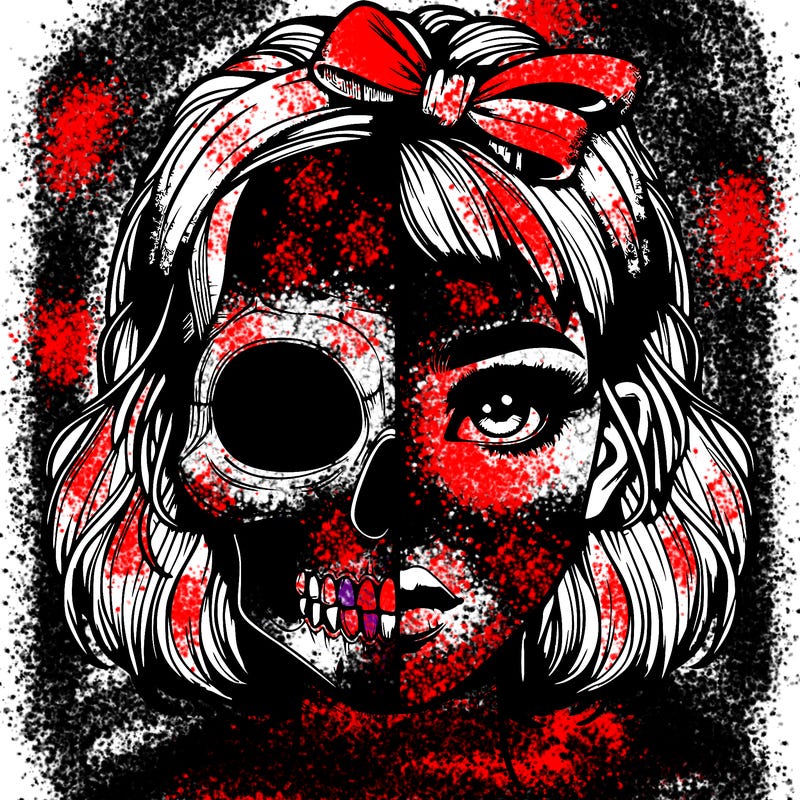 realistic girl with half skull mask