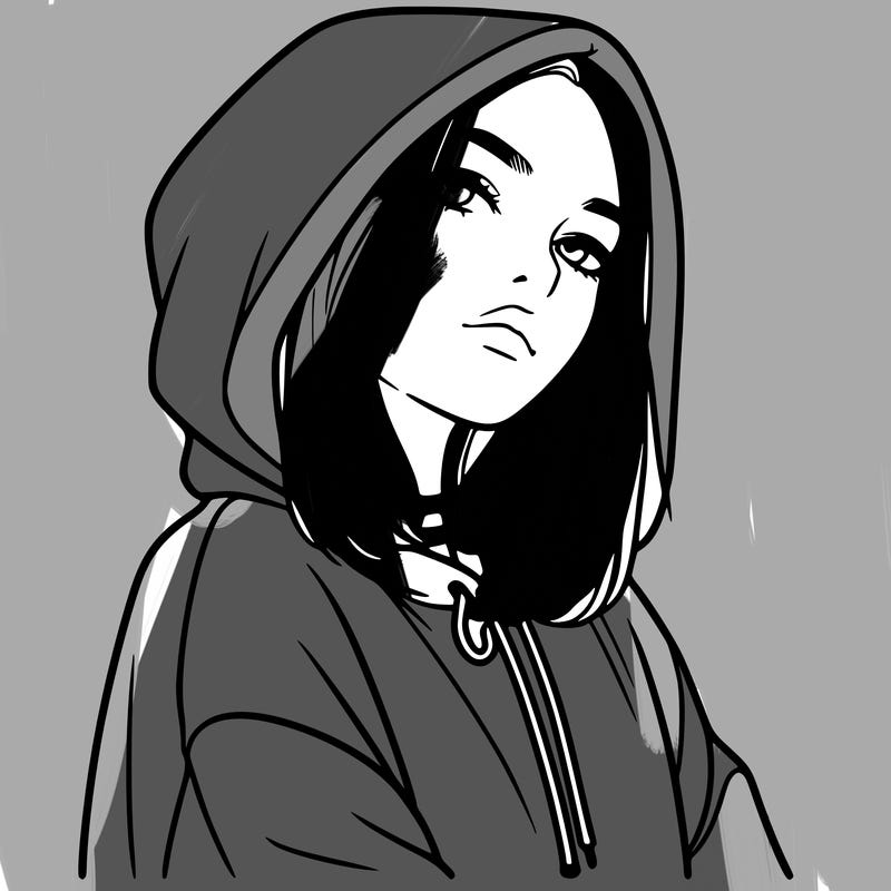 a realistic girl in a hoodie