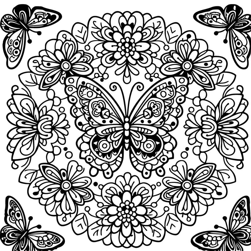 mandala round butterflies