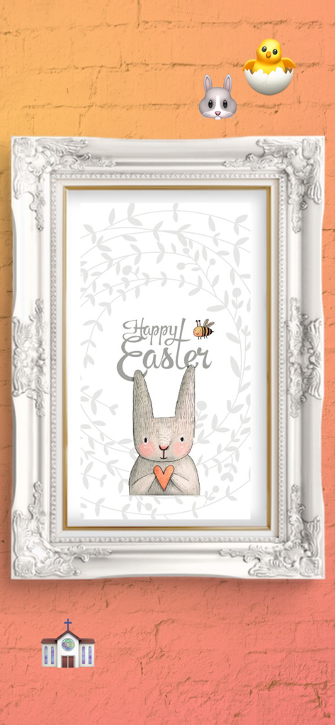 Greetify eCards,Birthday cards - Um e-card de Feliz Páscoa com um coelhinho fofo em uma moldura ornamentada branca do aplicativo Greetify.