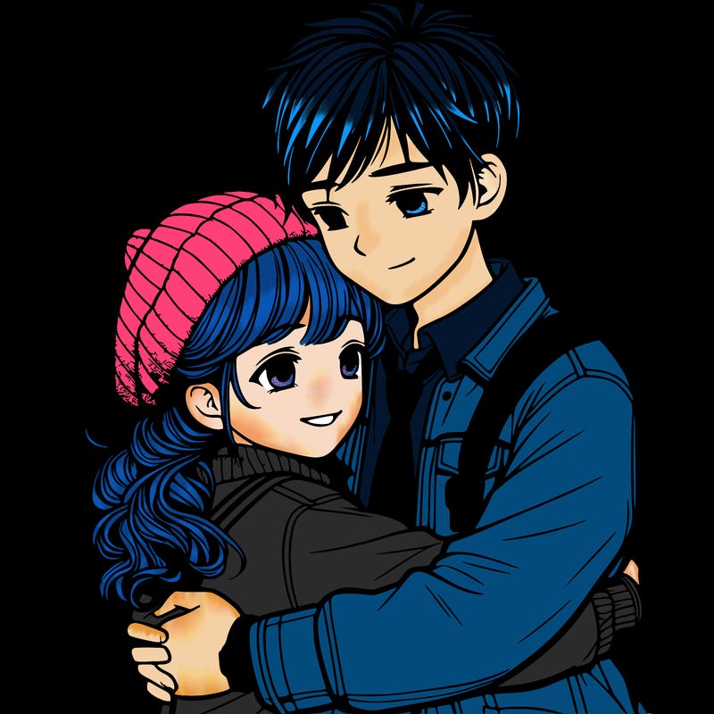 realistic girl and boy hugging