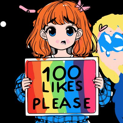 a girl holding a sign saying 100 likes please