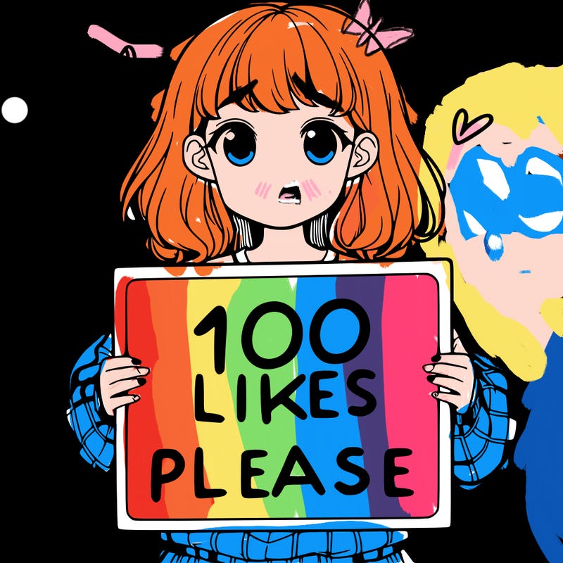 a girl holding a sign saying 100 likes please