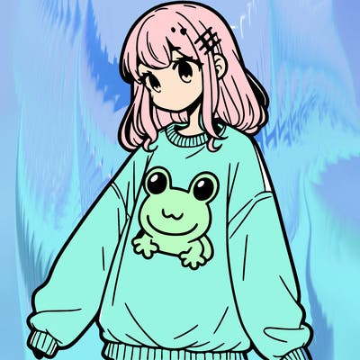 girl wearing frogging sweatshirt