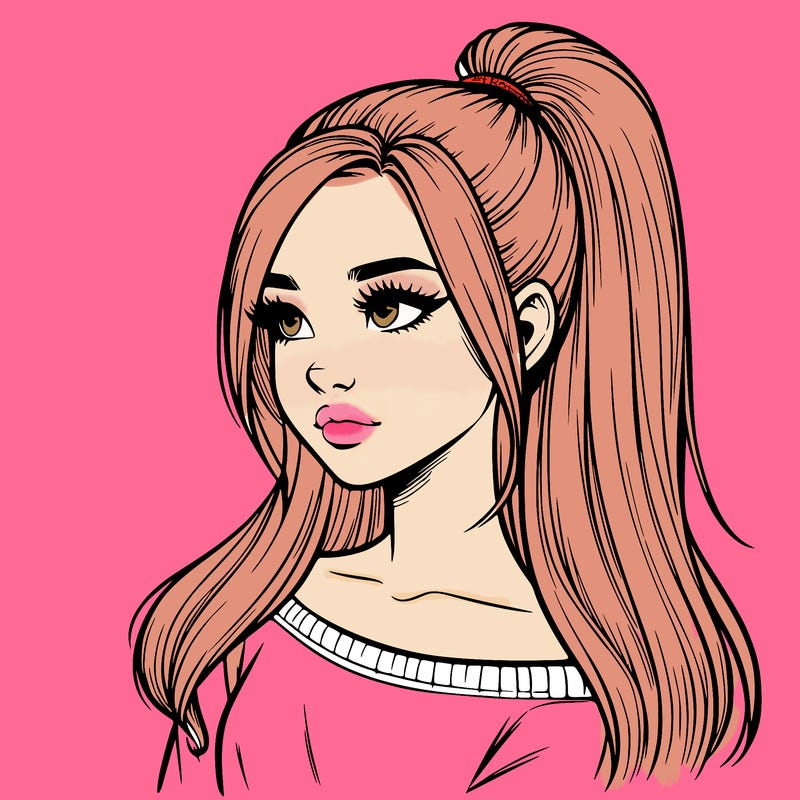 realistic girl with a high ponytail