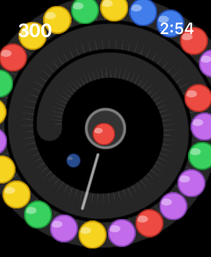 Crown Orbit - Jogabilidade de combinação de bolas no Crown Orbit no Apple Watch com uma trilha espiral e bolas coloridas