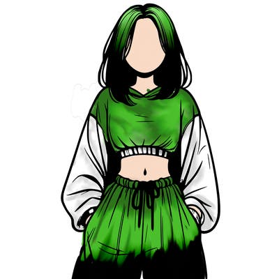 realistic girl faceless with baggy pants and a crop top