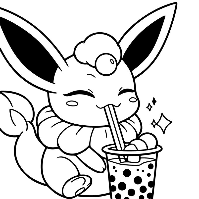 glaceon drinking boba tea