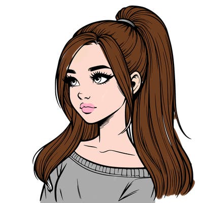 realistic girl with a high ponytail