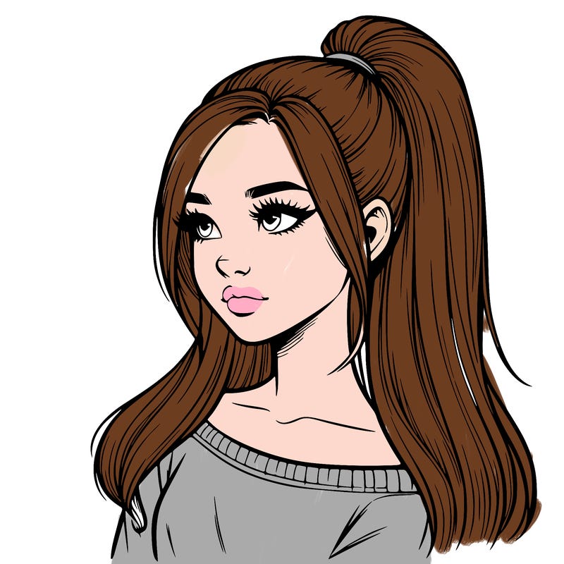 realistic girl with a high ponytail