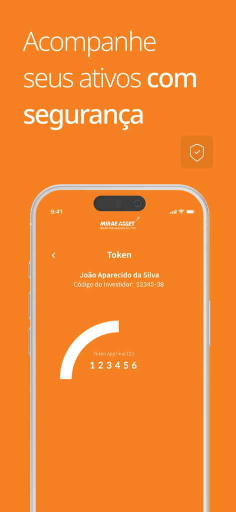 Captura de tela do aplicativo Mirae Asset Invest mostrando uma tela segura de token de autenticação de dois fatores.