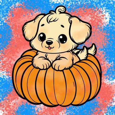 cute little puppy in a pumpkin