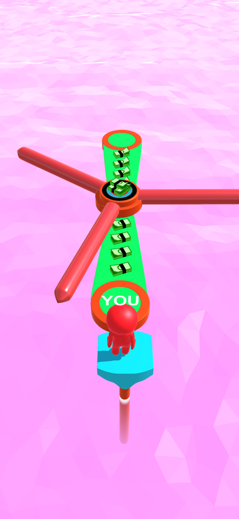 WipeOut Run - WipeOut Runモバイルゲームでお金を集めるアイテムがある回転障害物コースの前に立つ赤い3Dキャラクター