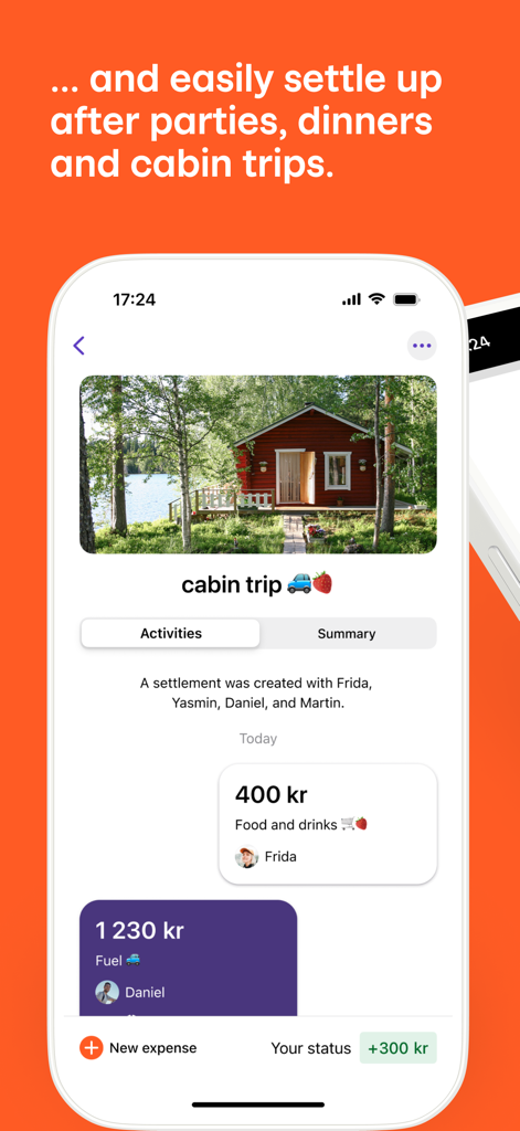 Vipps mobile app interface for settling group costs after a trip