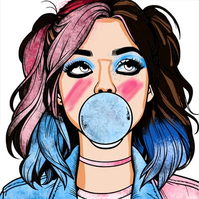 realististic girl blowing bubble -gum