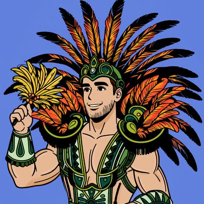 a realistic man  in the carnaval of rio with a carnival costume from brazil with feathers