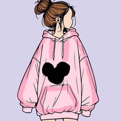 realistic girl with a oversized sweatshirt on and a bun