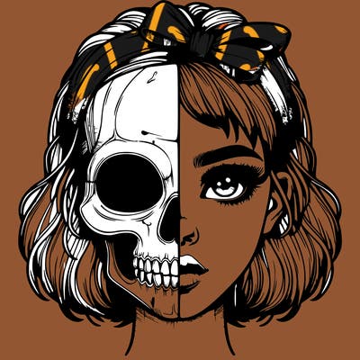 realistic girl with half skull mask