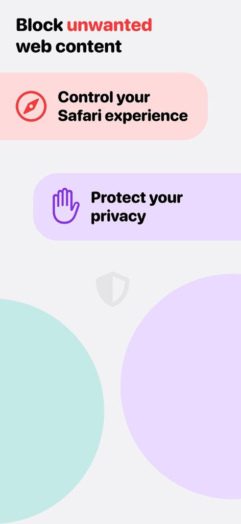 Roadblock app screen highlighting Safari web content blocking and privacy protection