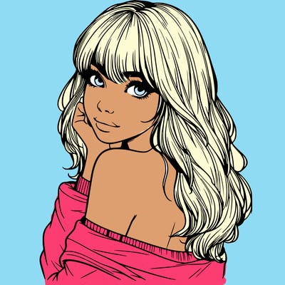 realistic girl with bangs looking over her shoulder