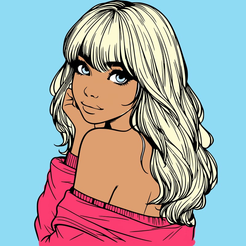 realistic girl with bangs looking over her shoulder