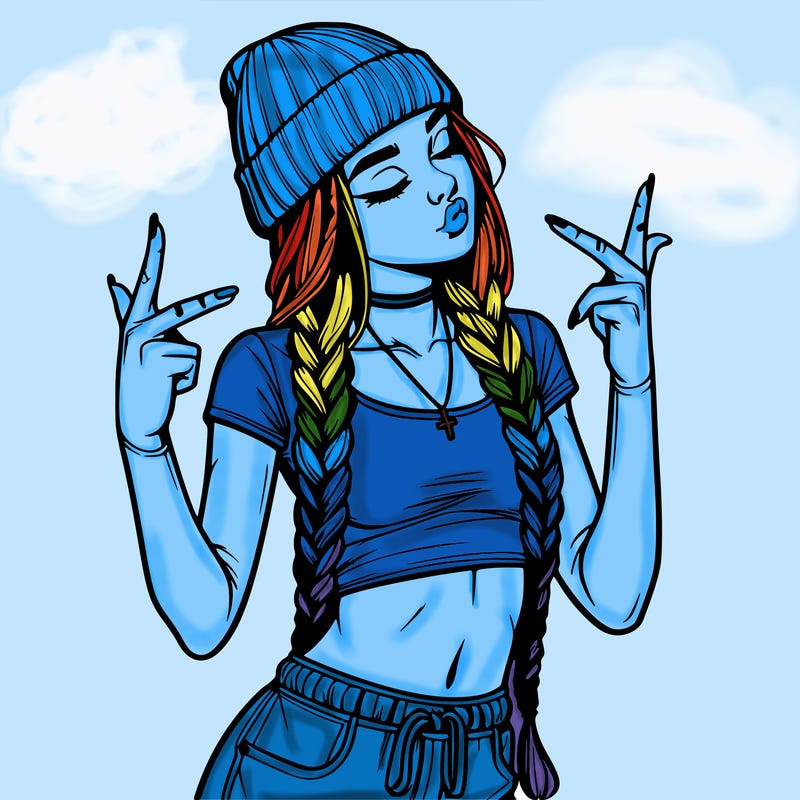 realistic teenage girl with braids and a beanie and crop top doing 🫶🏼