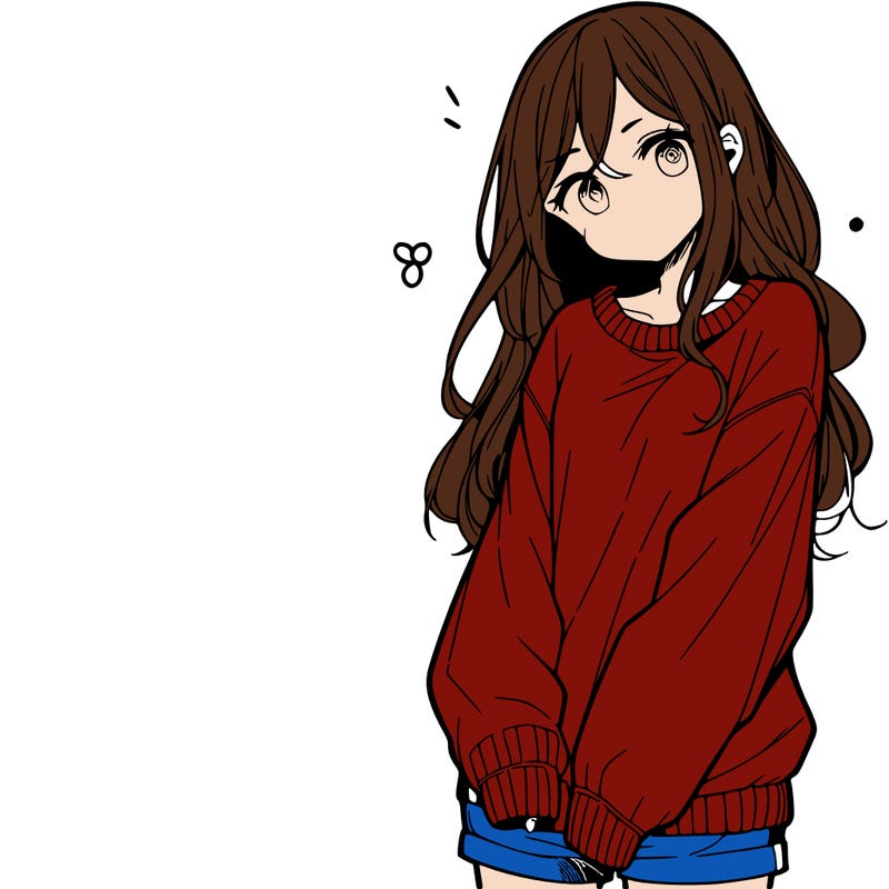 manga teen girl  in a sweater and baggy pants