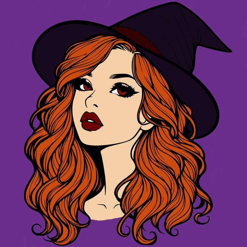 realistic witch girl with wavy hair and lips