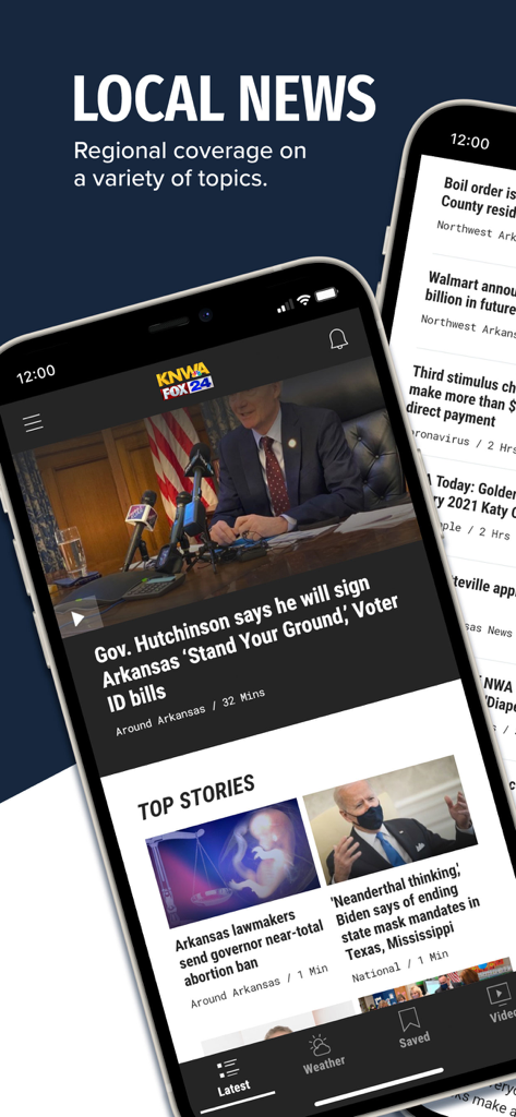 Local news feed on the KNWA and FOX24 mobile app interface