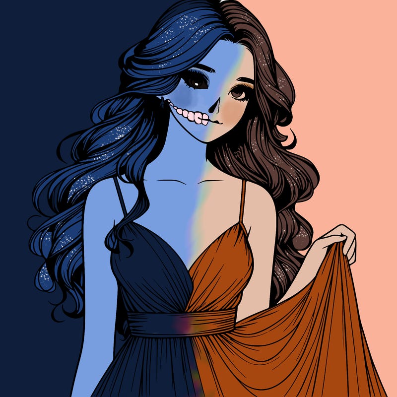 realistic girl in flowy silky prom dress