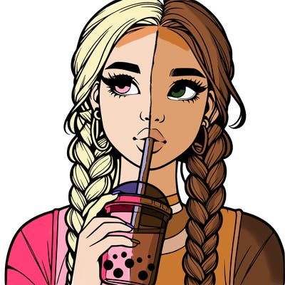 realistic girl with braided hair drinking boba