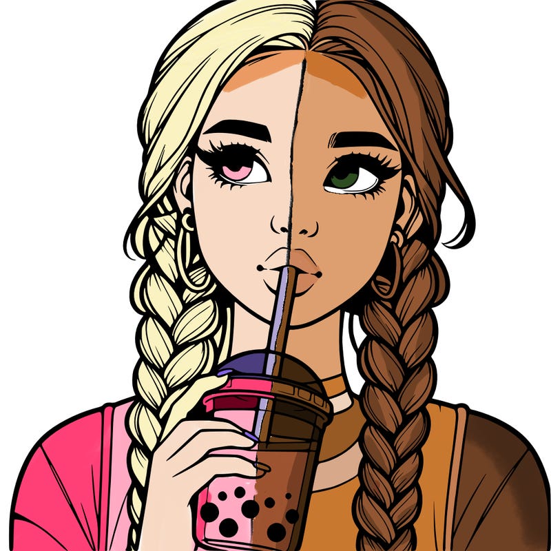 realistic girl with braided hair drinking boba