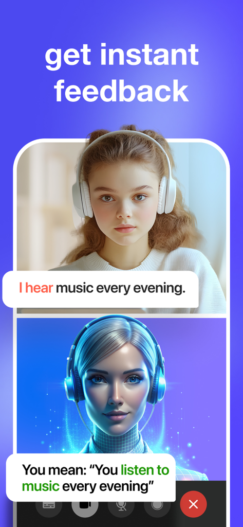 Speals AI - Language Learning - KI-Tutor gibt Echtzeit-Grammatikkorrekturen in der Speals Sprachlern-App.