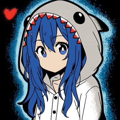 young anime girl in shark pajamas