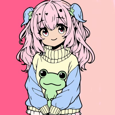 anime girl wearing frog sweater