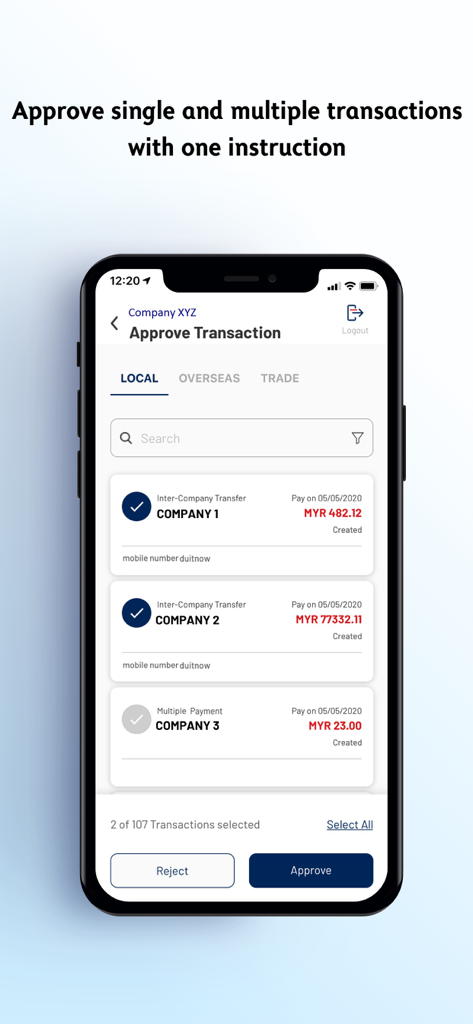 Interface for approving business transactions in the Alliance BizSmart Mobile app