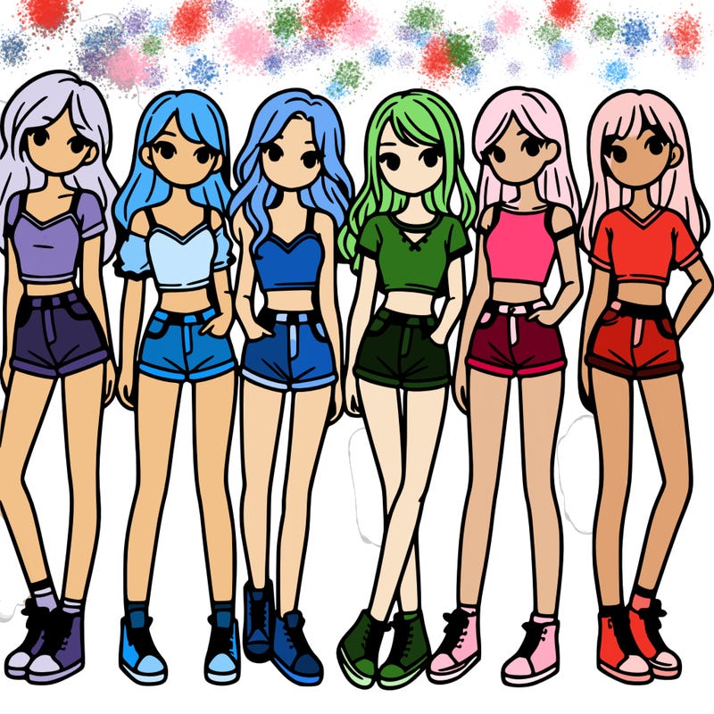 a group of girls wearing crop tops and shorts