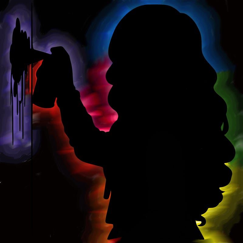 realistic girl with mask spray painting a wall