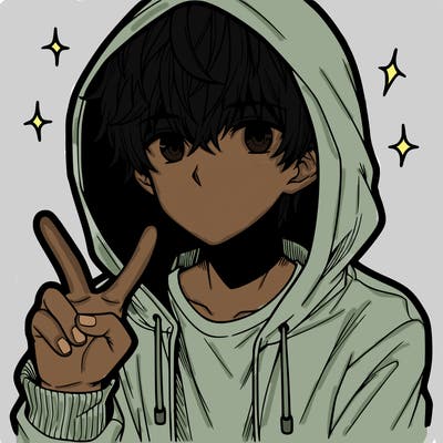 teenage manga boy in a hoodie, doing ✌