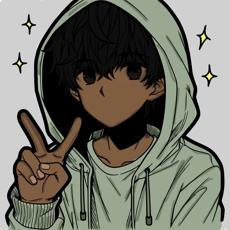 teenage manga boy in a hoodie, doing ✌