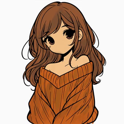 shy pretty girl wearing a sweater that is falling off one shoulder portrait