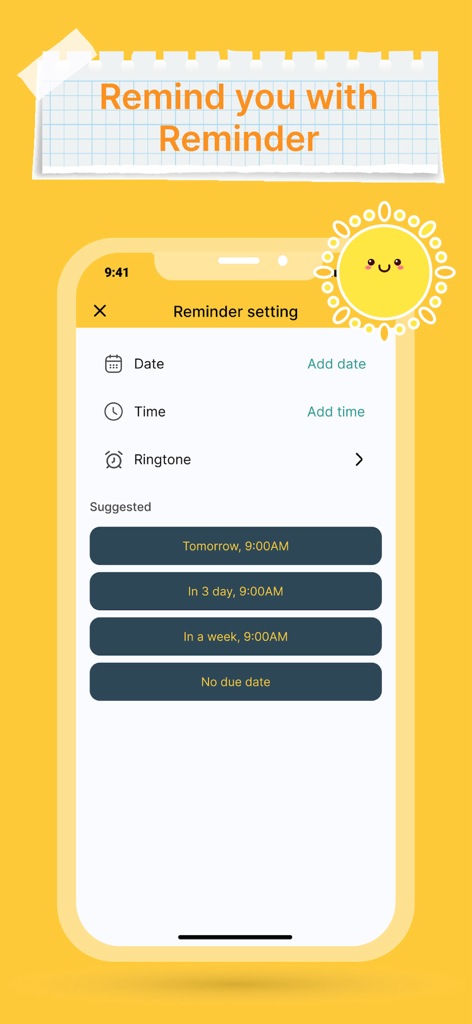 Interface para definir lembretes de notas com opções de data e hora no aplicativo Color Note