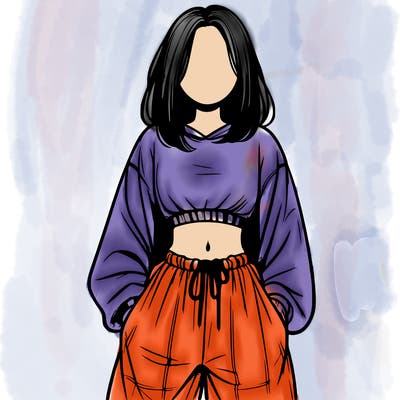 realistic girl faceless with baggy pants and a crop top