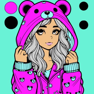 realistic girl in a animal pjs hoodie