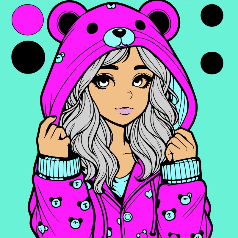 realistic girl in a animal pjs hoodie