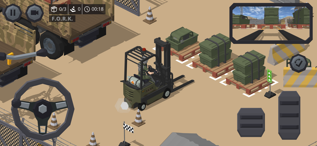 Forklift Extreme Simulator 2 - Un carrello elevatore a tema militare che manovra pallet in Forklift Extreme Simulator 2