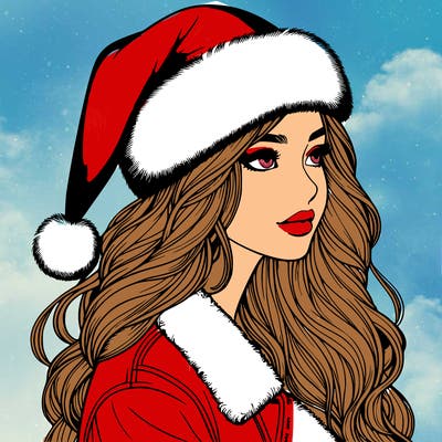 realistic girl in santa hat
