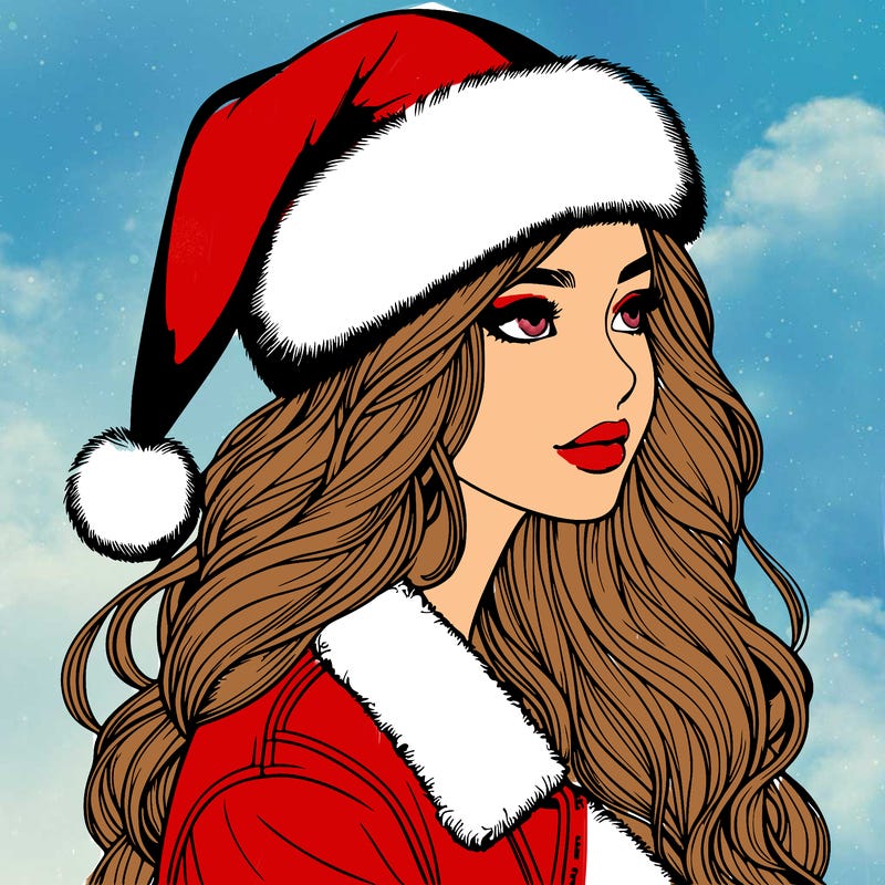 realistic girl in santa hat