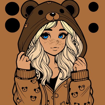 realistic girl in a animal pjs hoodie